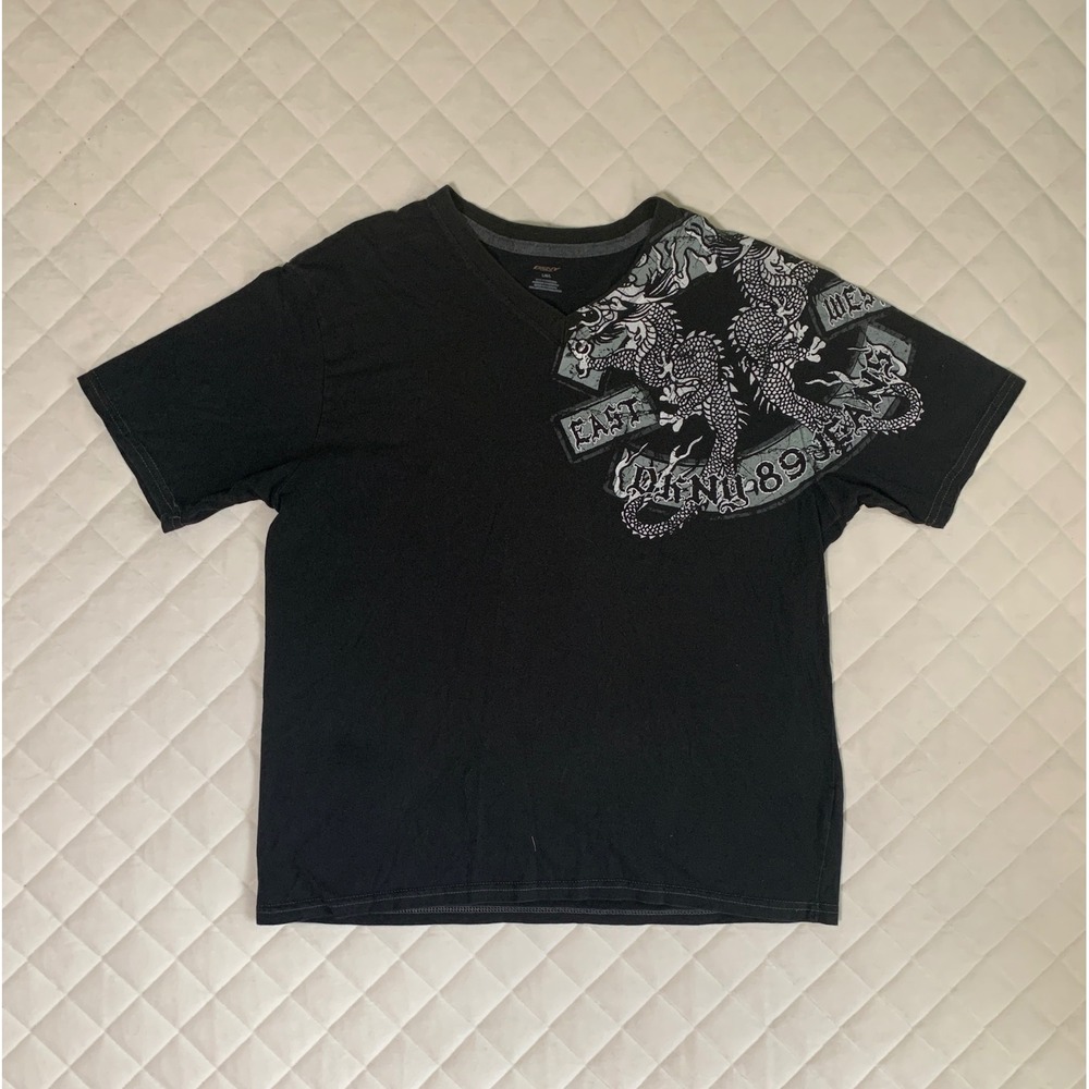 VTG Y2K Crazy DKNY Jeans Dragon V Neck Shirt Sz L‎ streetwear grunge classic